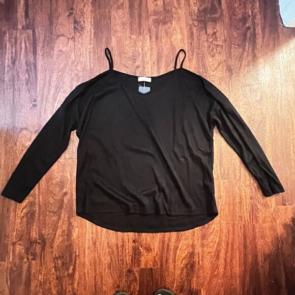 Anna Kaci NEW Black Cold Shoulder Long Sleeve V Neck Casual Top Size XL - Picture 2 of 3